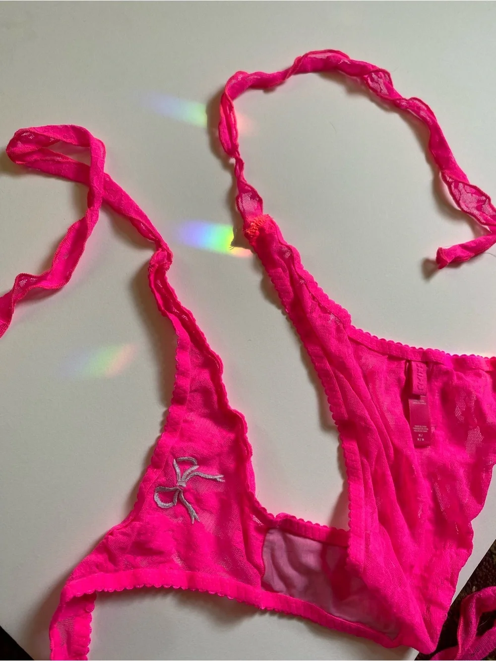 SKIMS Embroidered Tulle Tie Bralette Thong Set Punch M